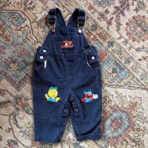 Sesame Street Navy Overalls with Elmo & Big Bird Patches